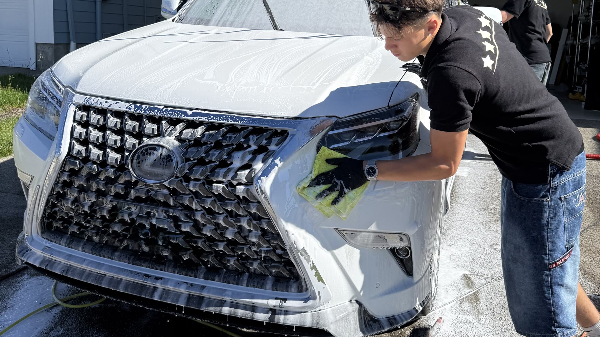 Foaming down the grille, mid-job